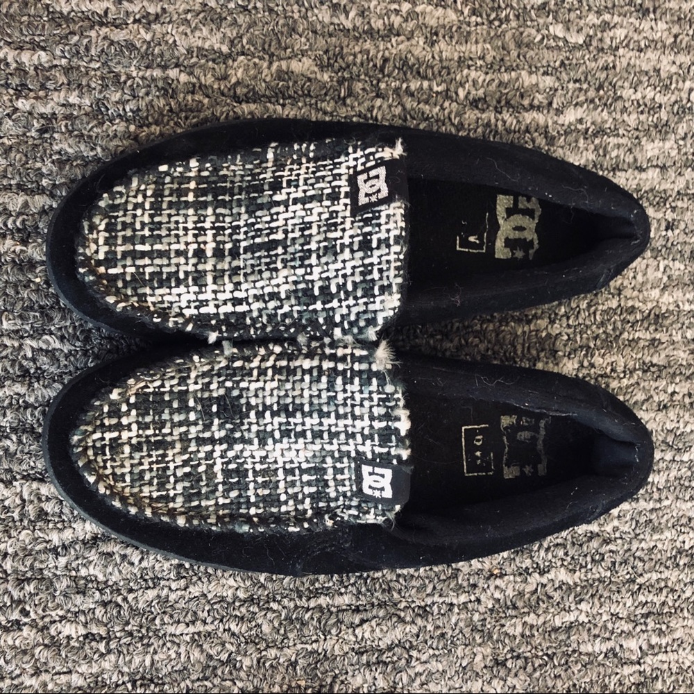 DC Black grey white houndstooth slip on slipper moccasin shoes 6